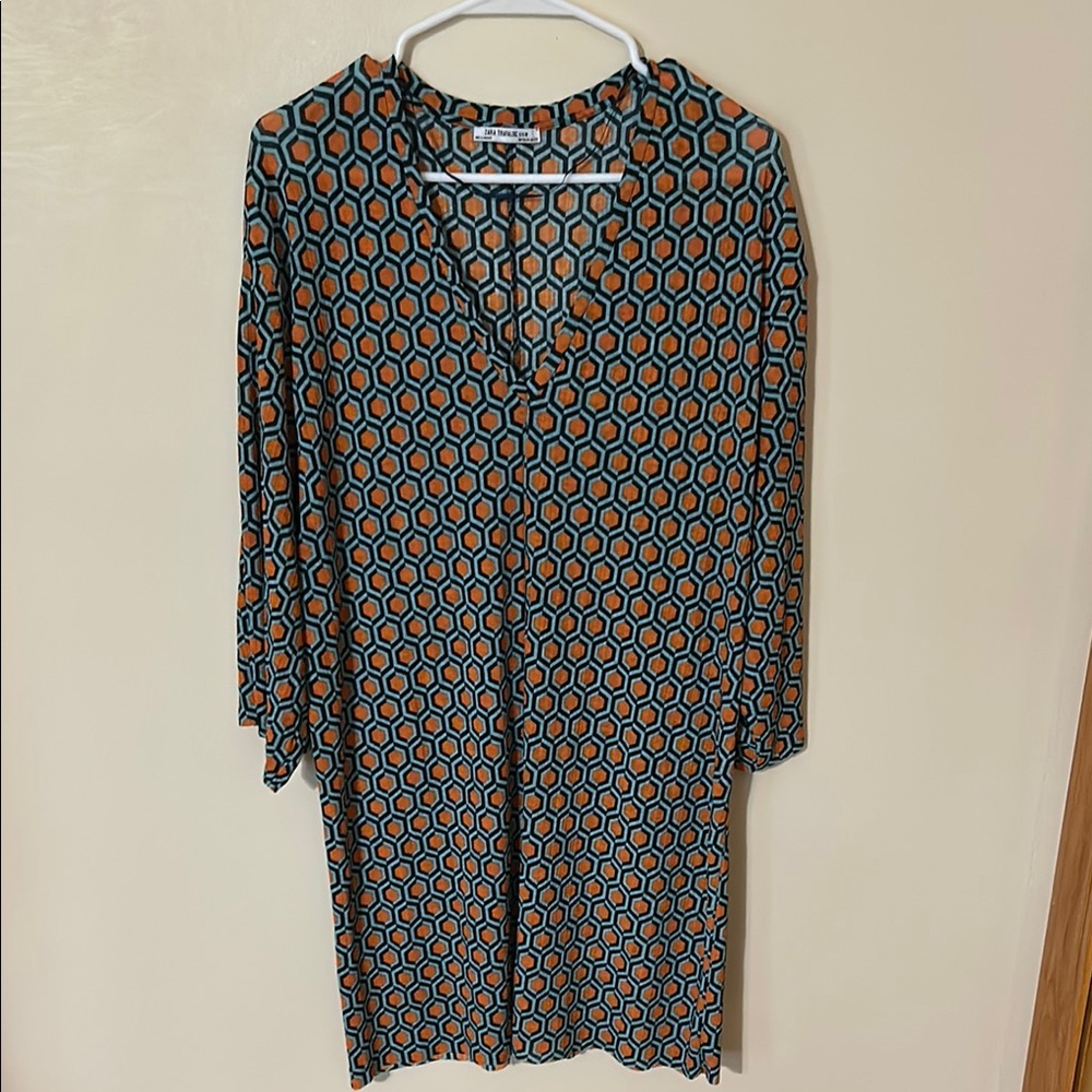 Zara Orange and Black Boxy 3/4 Sleeve Tunic M